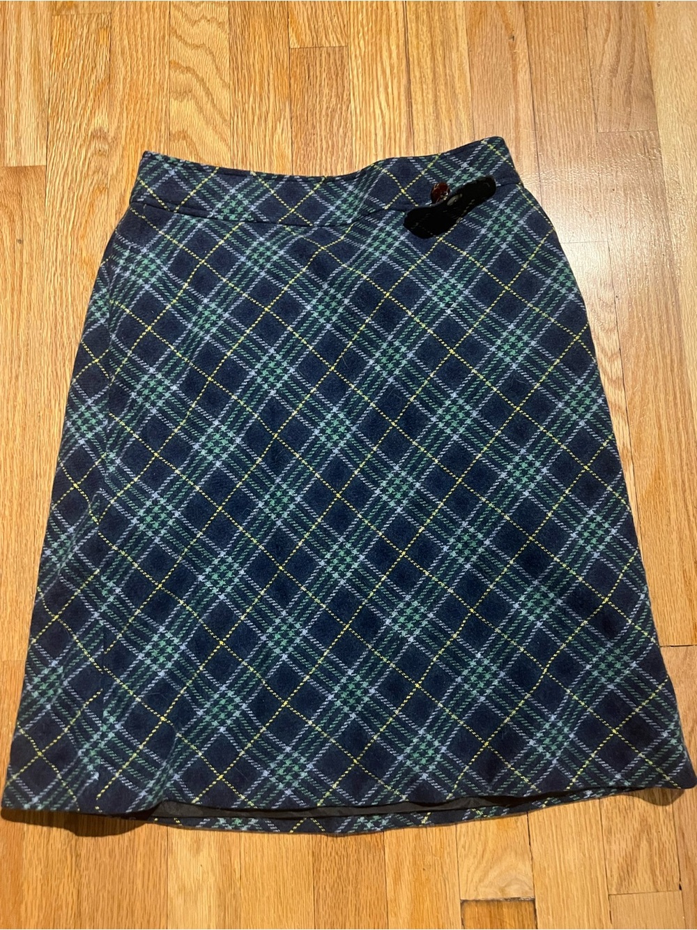 LL Bean Navy Plaid A-Line Midi Skirt